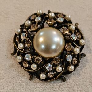 Jay Strongwater Vintage Pearl and Crystal Swirl Brooch